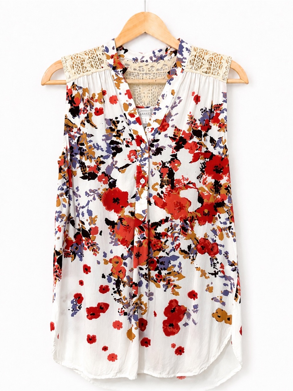 ✨ Market & Spruce Ivory Floral Crochet Boho Cottagecore Blouse Top Size S ✨